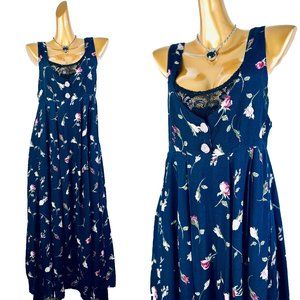 Vintage Blue Floral Midi Dress